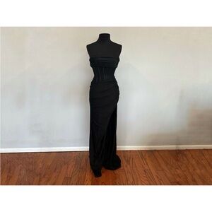 Sherri Hill 55554 Corset Ruched Satin Strapless Prom Dress Sz 0 USED